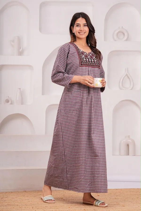 Mauve_Cotswool_Relaxed_Fit_Checked_Nightdress_For_Women