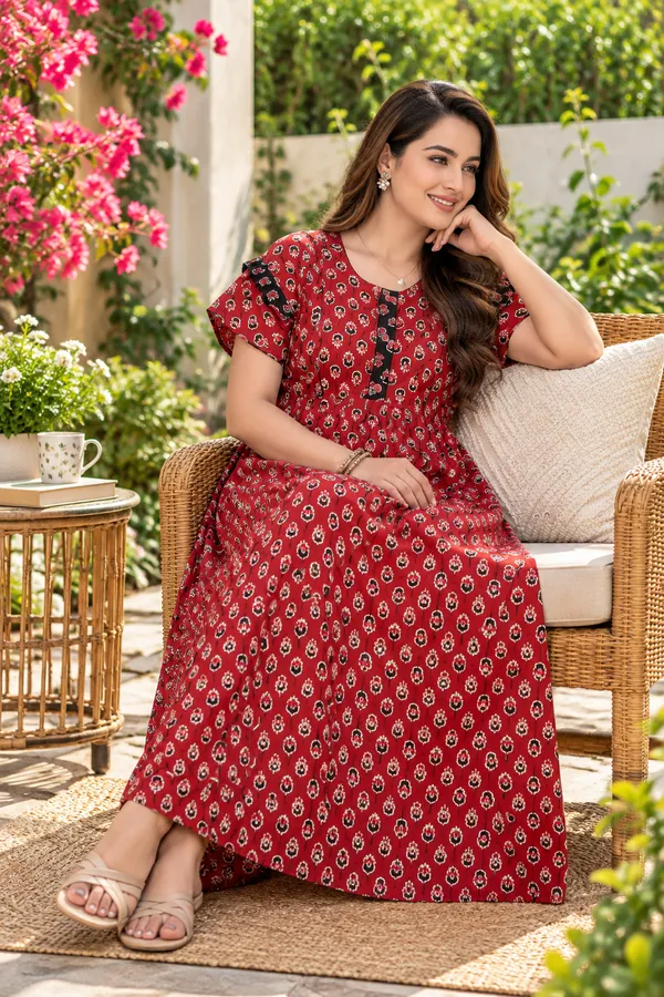 Red_Cotton_Flared_Floral_Print_Nightdress_For_Women