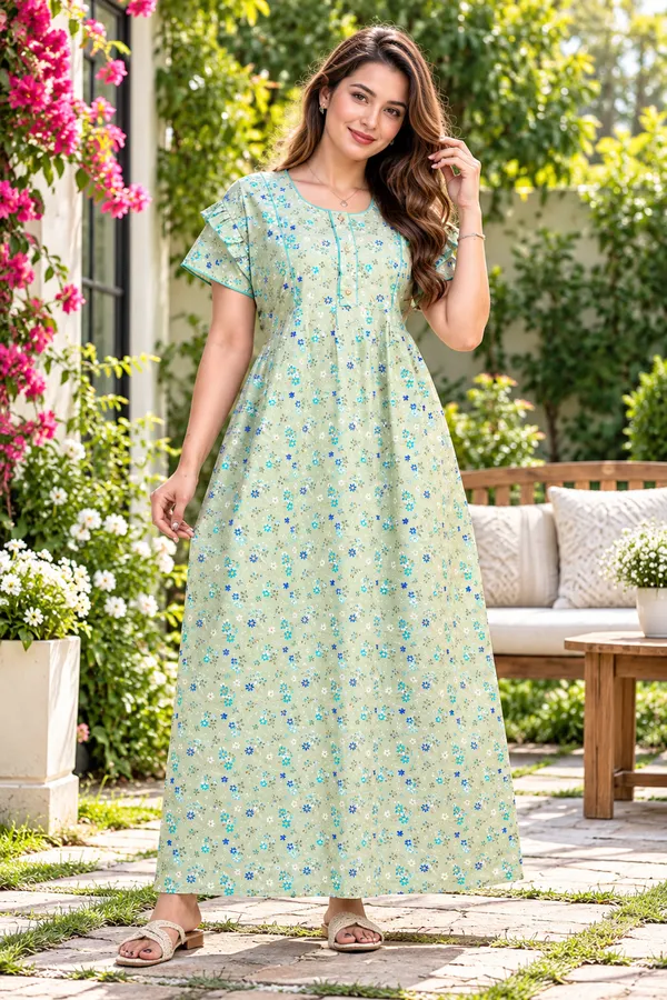 Green_Cotton_Flared_Floral_Print_Nightdress_For_Women