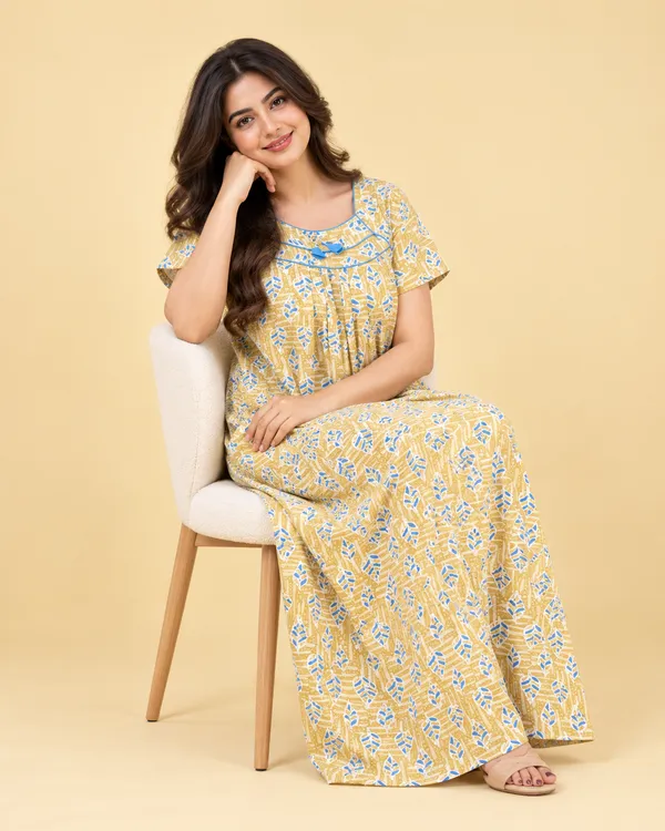 Yellow_Cotton_Relaxed_Fit_Botanical_Print_Nightdress_For_Women