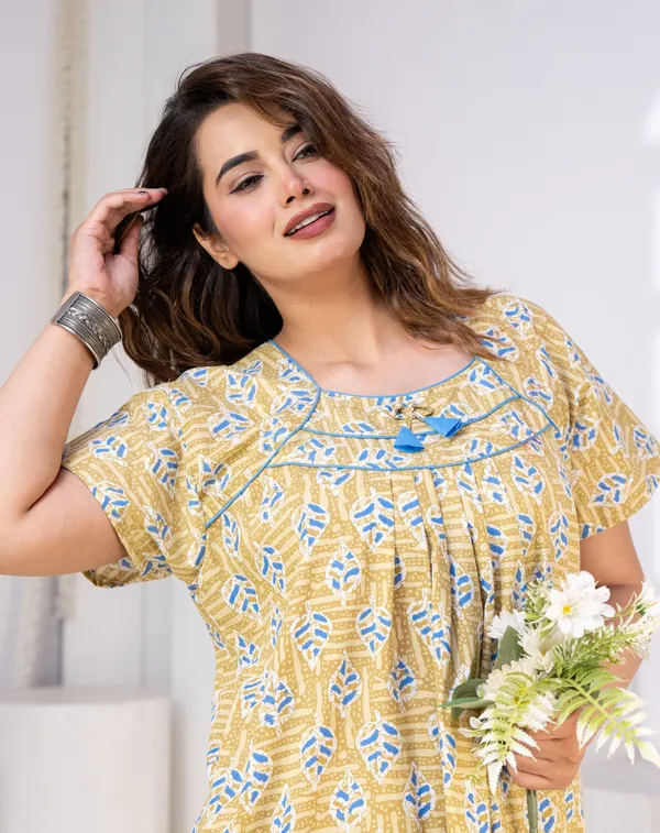 Yellow_Cotton_Relaxed_Fit_Botanical_Print_Nightdress_For_Women