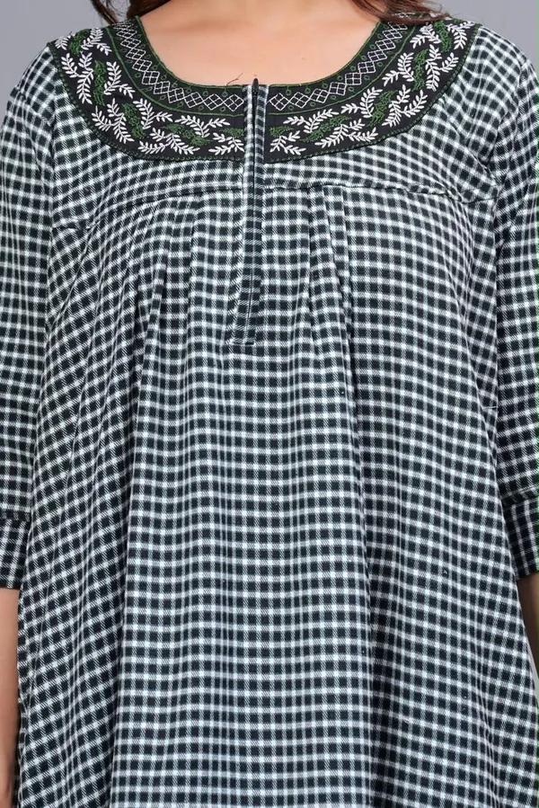 Black_Cotswool_A-Line_Checked_Nightdress_For_Women