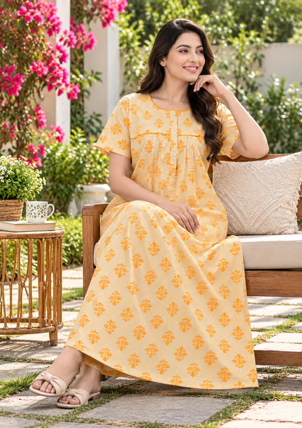 Yellow_Cotton_Relaxed_Fit_Floral_Print_Nightdress_For_Women