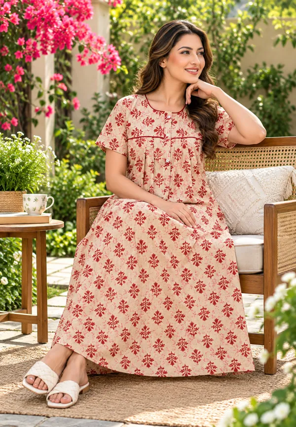 Beige_Cotton_Relaxed_Fit_Floral_Print_Nightdress_For_Women