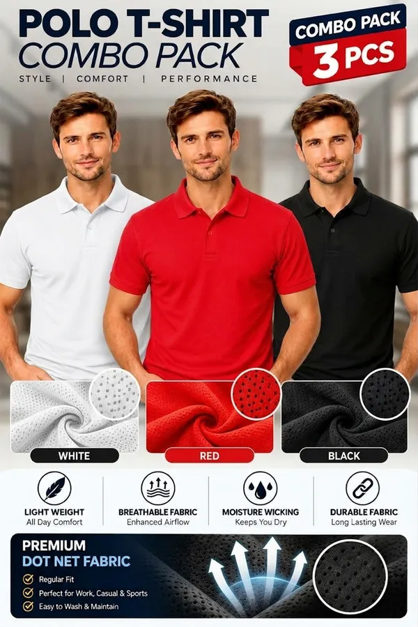 White_Red_Black_Dot_Net_Regular_Fit_Polo_T-Shirts_For_Men