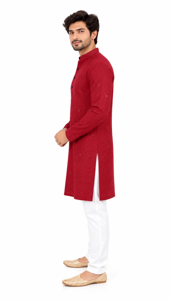 Red_Textured_Regular_Fit_Kurta_for_Men