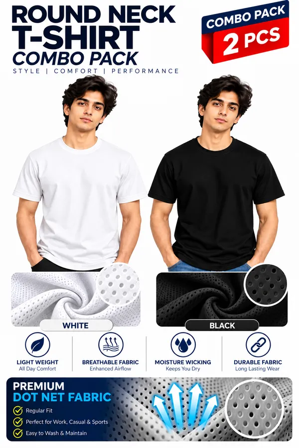 White_And_Black_Dot_Net_Regular_Fit_T-Shirt_Combo_For_Men