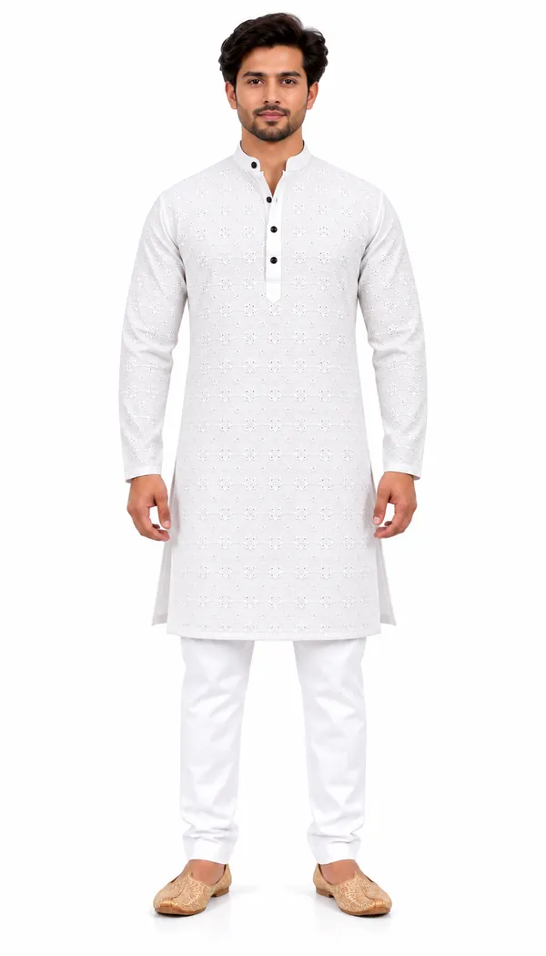 White_Textured_Regular_Fit_Kurta_Set_for_Men