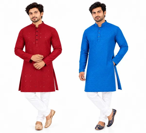 Red_And_Blue_Straight_Kurta_For_Men