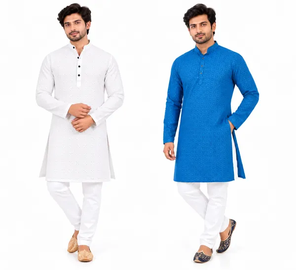 White_And_Blue_Straight_Kurta_Pajama_Set_for_Men