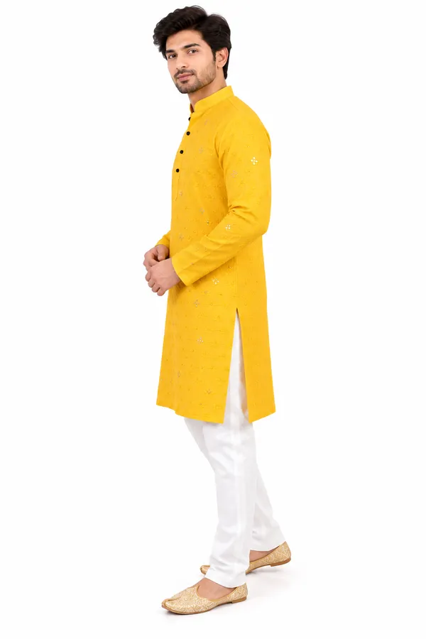Yellow_Textured_Regular_Fit_Kurta_for_Men