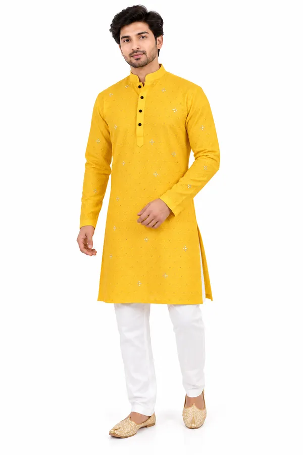 Yellow_Textured_Regular_Fit_Kurta_for_Men