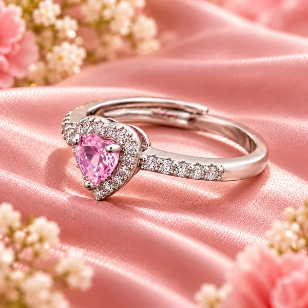 Pink_Heart-Shaped_Stone_Halo_Ring_–_Adjustable_Silver-Tone_Band
