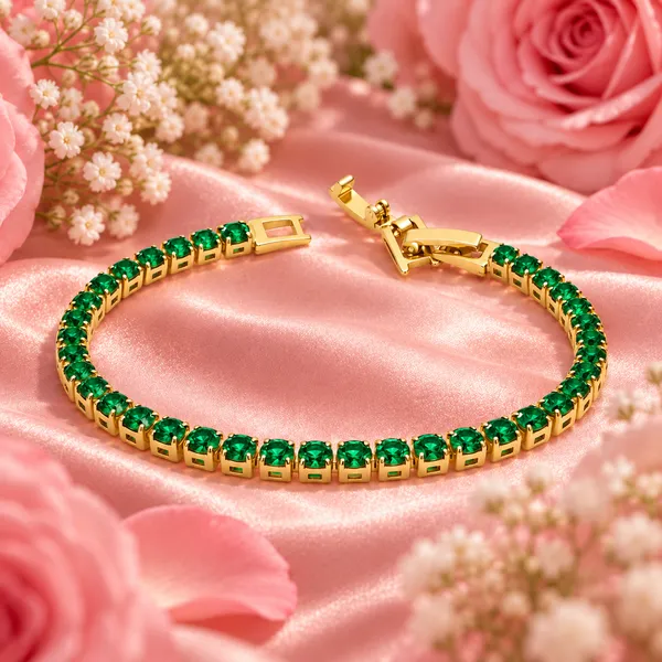 Elegant_Gold-Tone_Emerald_Green_Crystal_Tennis_Bracelet
