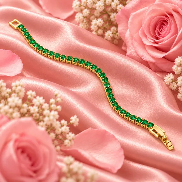 Elegant_Gold-Tone_Emerald_Green_Crystal_Tennis_Bracelet