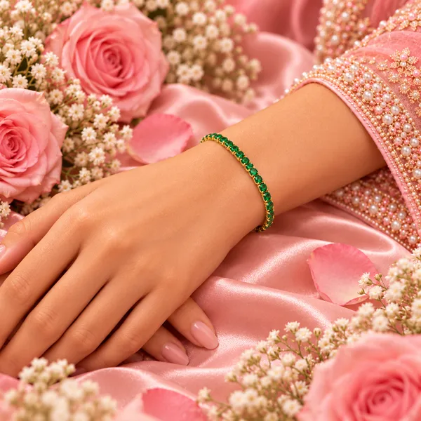Elegant_Gold-Tone_Emerald_Green_Crystal_Tennis_Bracelet
