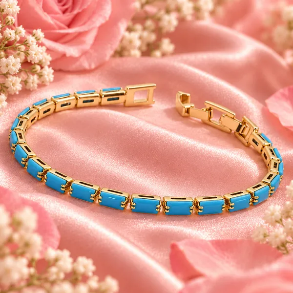 Elegant_Gold-Tone_Turquoise_Blue_Stone_Tennis_Bracelet
