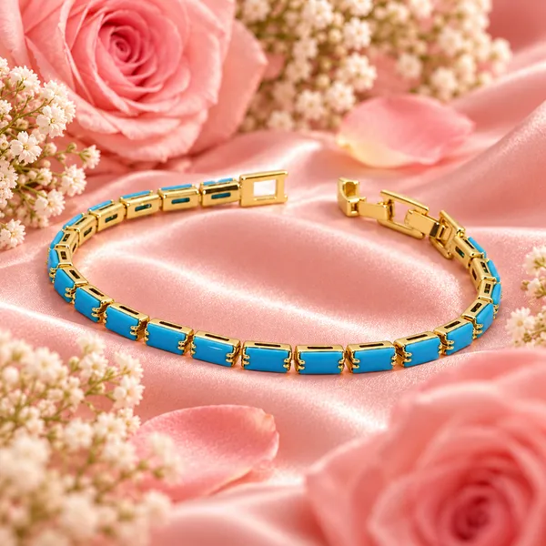 Elegant_Gold-Tone_Turquoise_Blue_Stone_Tennis_Bracelet