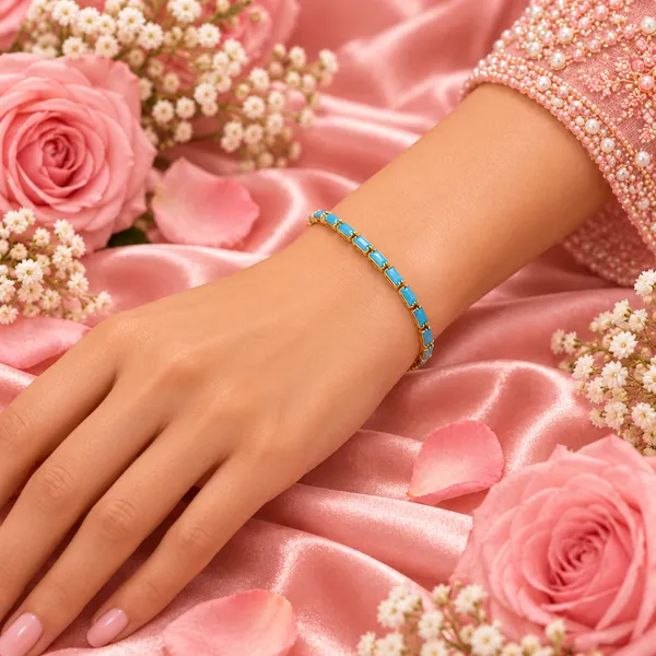 Elegant_Gold-Tone_Turquoise_Blue_Stone_Tennis_Bracelet