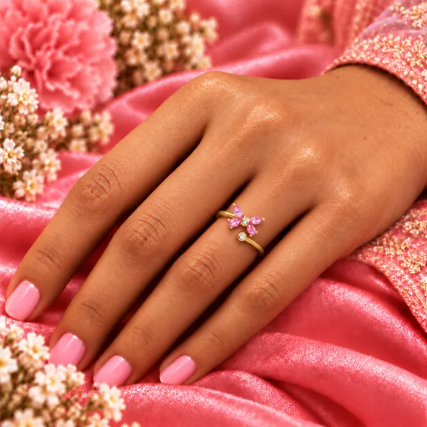 Petite_Pink_Butterfly_Open_Ring_–_Gold_Tone