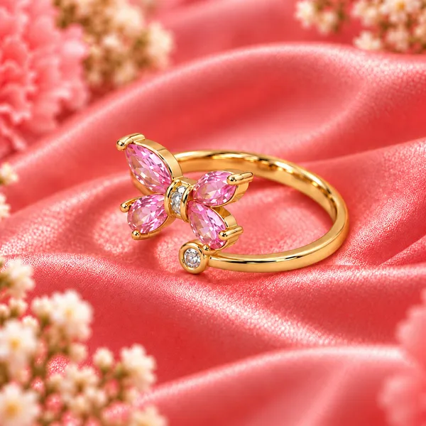 Petite_Pink_Butterfly_Open_Ring_–_Gold_Tone
