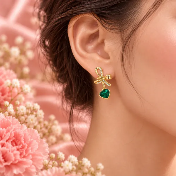 Elegant_Gold-Tone_Green_Heart_Crystal_Bow_Dangle_Earrings