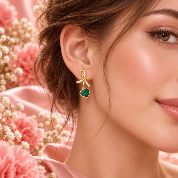 Elegant_Gold-Tone_Green_Heart_Crystal_Bow_Dangle_Earrings