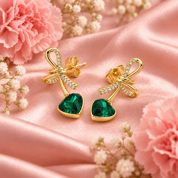 Elegant_Gold-Tone_Green_Heart_Crystal_Bow_Dangle_Earrings