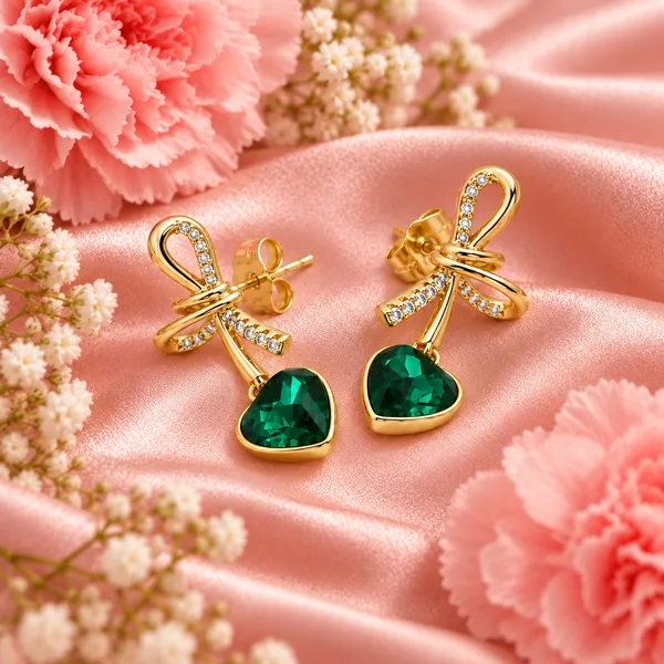 Elegant_Gold-Tone_Green_Heart_Crystal_Bow_Dangle_Earrings