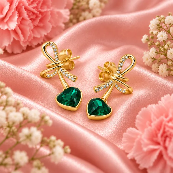 Elegant_Gold-Tone_Green_Heart_Crystal_Bow_Dangle_Earrings