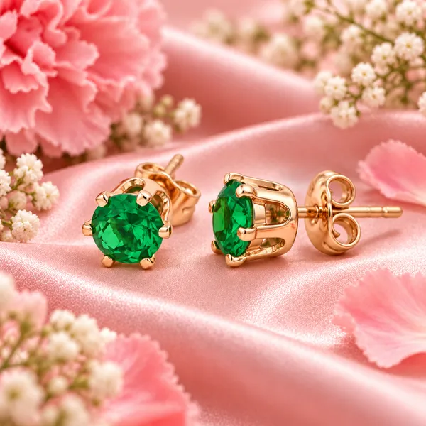 Elegant_Rose_Gold-Tone_Green_Crystal_Solitaire_Stud_Earrings