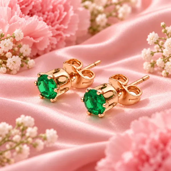 Elegant_Rose_Gold-Tone_Green_Crystal_Solitaire_Stud_Earrings