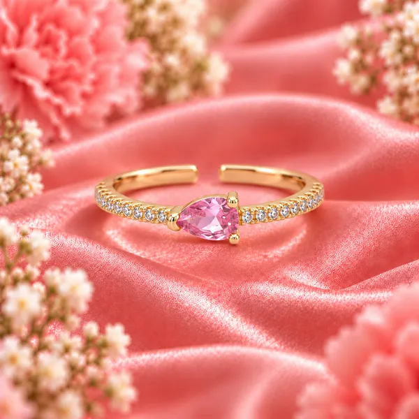 Pink_Pear-Cut_East-West_Pavé_Ring_–_Gold_Tone