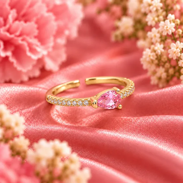 Pink_Pear-Cut_East-West_Pavé_Ring_–_Gold_Tone