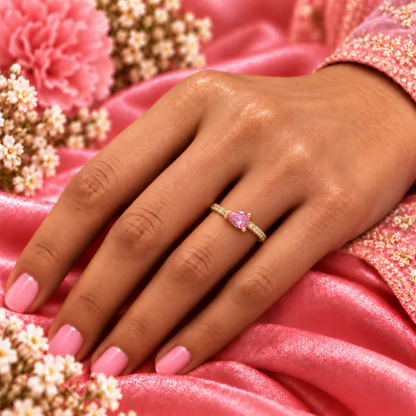 Pink_Pear-Cut_East-West_Pavé_Ring_–_Gold_Tone