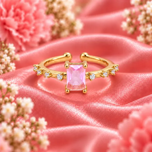 Blush_Pink_Rectangular_Stone_Open_Ring_–_Gold_Tone