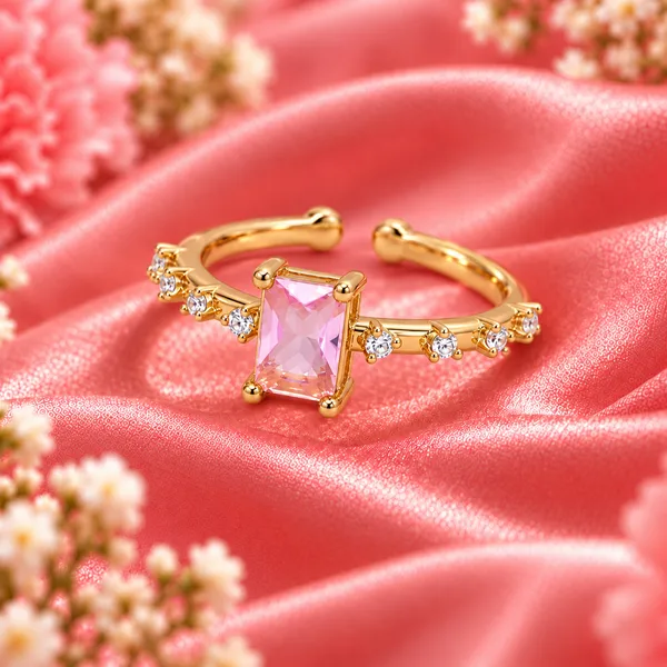 Blush_Pink_Rectangular_Stone_Open_Ring_–_Gold_Tone