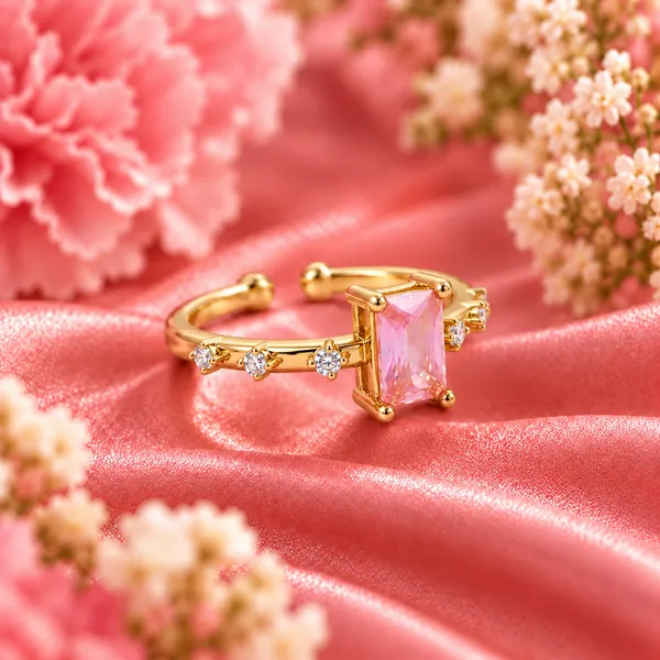 Blush_Pink_Rectangular_Stone_Open_Ring_–_Gold_Tone