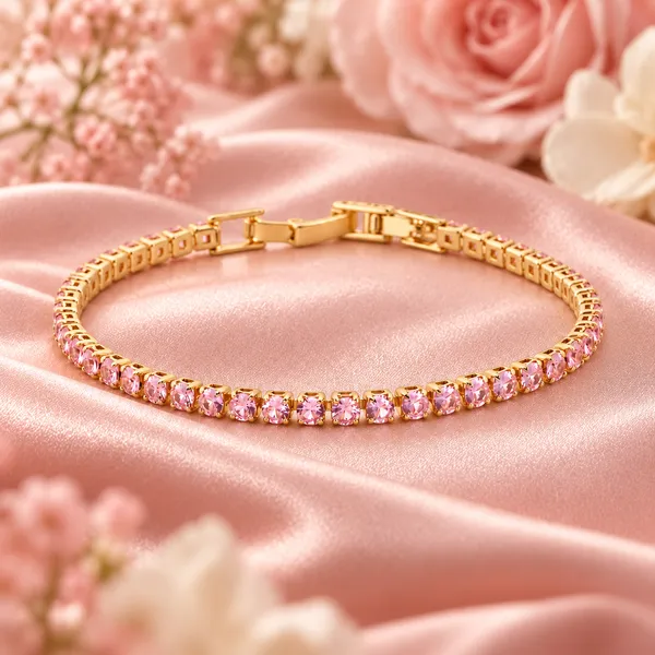 Elegant_Gold-Tone_Pink_Crystal_Tennis_Bracelet