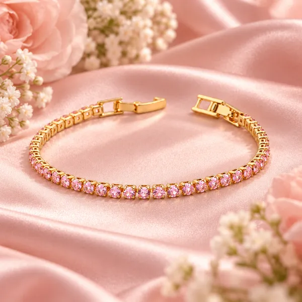 Elegant_Gold-Tone_Pink_Crystal_Tennis_Bracelet