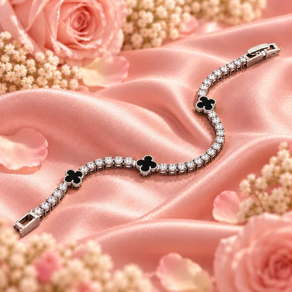 Elegant_Silver-Tone_Crystal_and_Black_Clover_Tennis_Bracelet