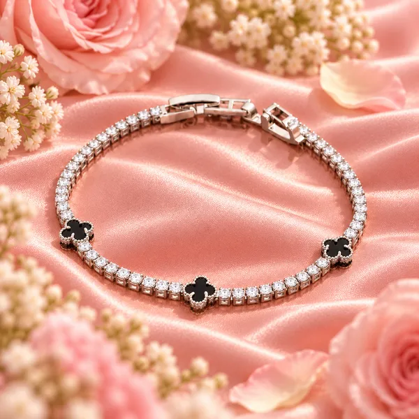 Elegant_Silver-Tone_Crystal_and_Black_Clover_Tennis_Bracelet