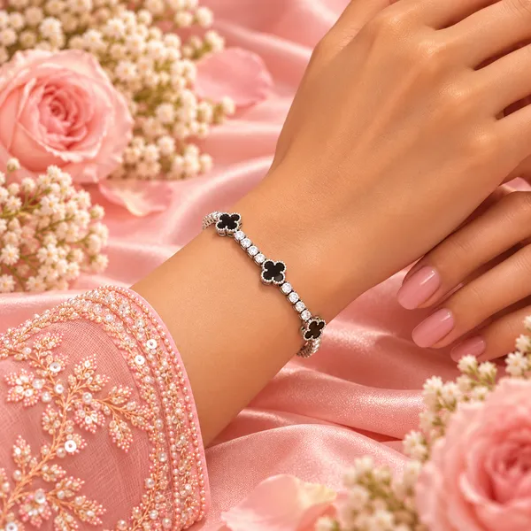 Elegant_Silver-Tone_Crystal_and_Black_Clover_Tennis_Bracelet