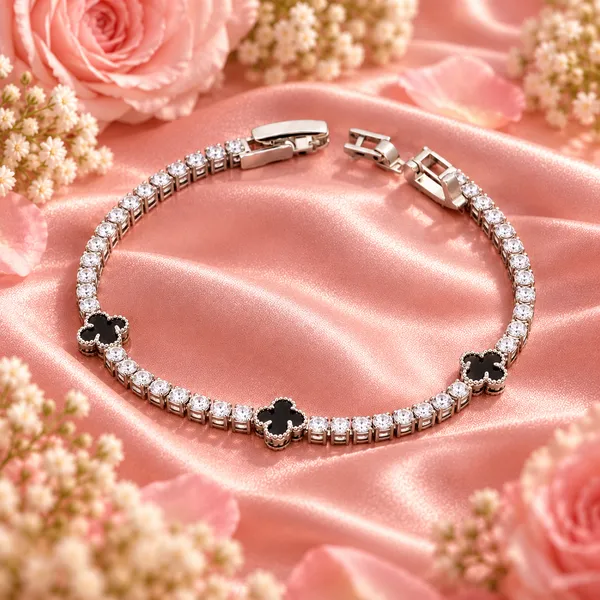 Elegant_Silver-Tone_Crystal_and_Black_Clover_Tennis_Bracelet