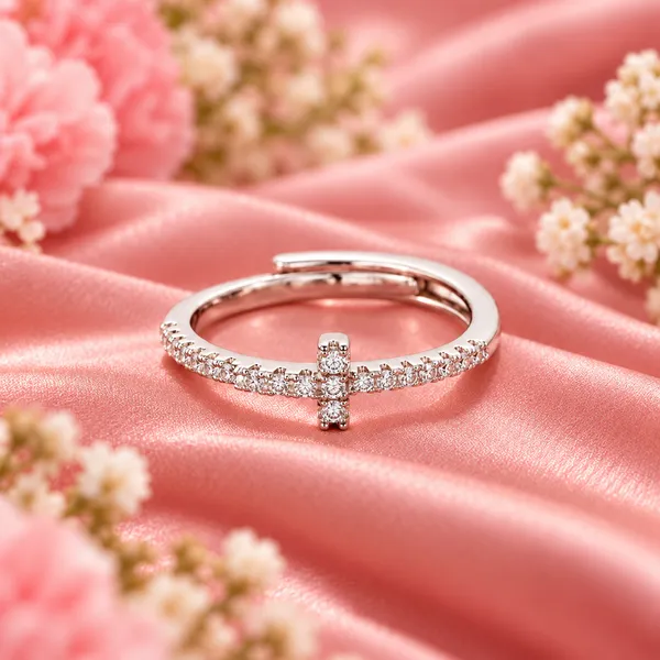 Dainty_Cross_Ring_with_Clear_Stones_–_Adjustable_Silver-Tone_Band