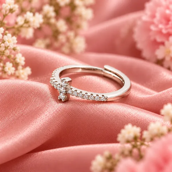 Dainty_Cross_Ring_with_Clear_Stones_–_Adjustable_Silver-Tone_Band