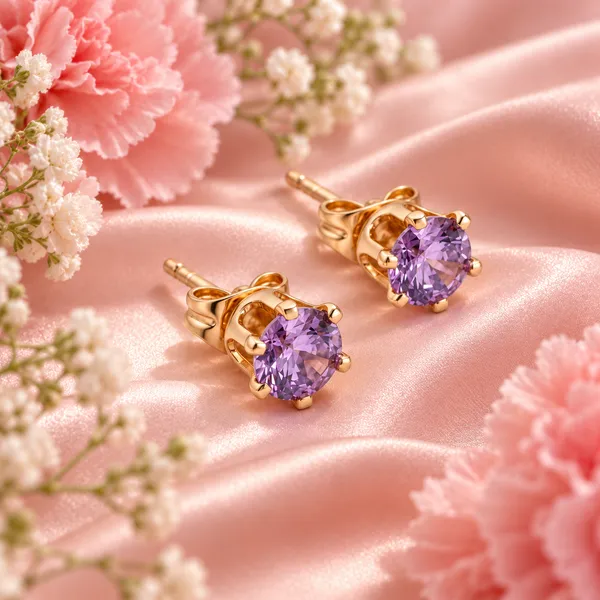 Elegant_Gold-Tone_Purple_Crystal_Solitaire_Stud_Earrings