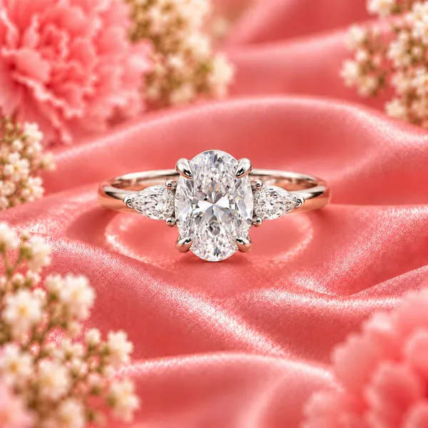 Oval-Cut_Three-Stone_Ring_with_Pear_Side_Stones_–_Silver_Tone