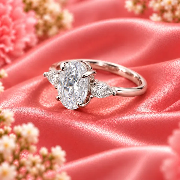 Oval-Cut_Three-Stone_Ring_with_Pear_Side_Stones_–_Silver_Tone