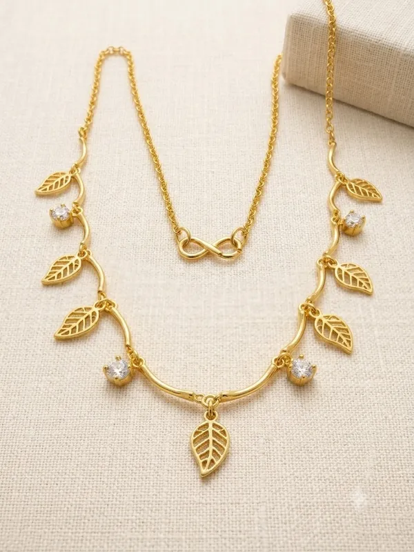 Gold_Tone_Leaf_Charm_Necklace_for_Women